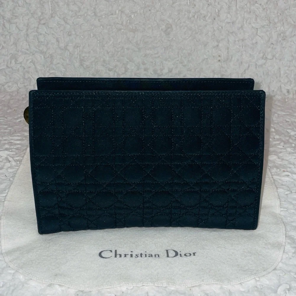 Christian Dior CD Cannage Black Quilted Zip Clutch Pouch Organizer Bag